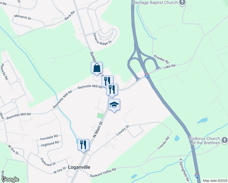 map of restaurants, bars, coffee shops, grocery stores, and more near 11 Trooper Court in York