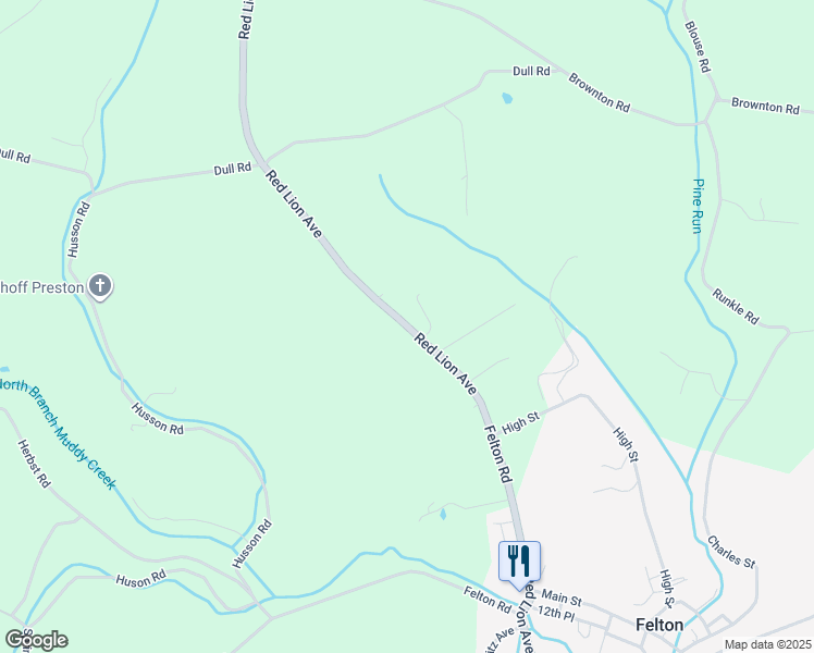 map of restaurants, bars, coffee shops, grocery stores, and more near Felton Road in Felton