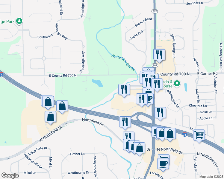 map of restaurants, bars, coffee shops, grocery stores, and more near in Brownsburg