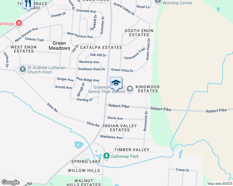 map of restaurants, bars, coffee shops, grocery stores, and more near 510 South Xenia Drive in Enon