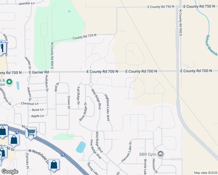 map of restaurants, bars, coffee shops, grocery stores, and more near 1349 Oak Lake Lane in Brownsburg