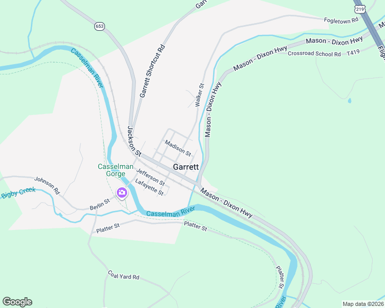 map of restaurants, bars, coffee shops, grocery stores, and more near 520 Madison Street in Garrett