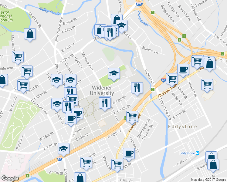 map of restaurants, bars, coffee shops, grocery stores, and more near 826 East 16th Street in Chester