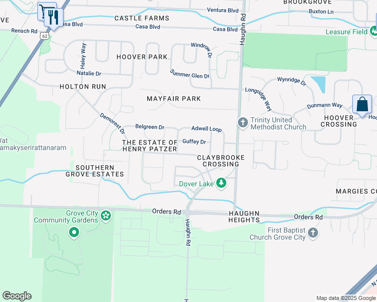map of restaurants, bars, coffee shops, grocery stores, and more near 5460 Demorest Drive in Grove City