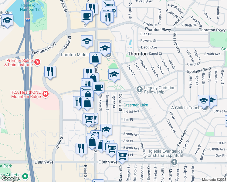 map of restaurants, bars, coffee shops, grocery stores, and more near 991 Eppinger Boulevard in Thornton
