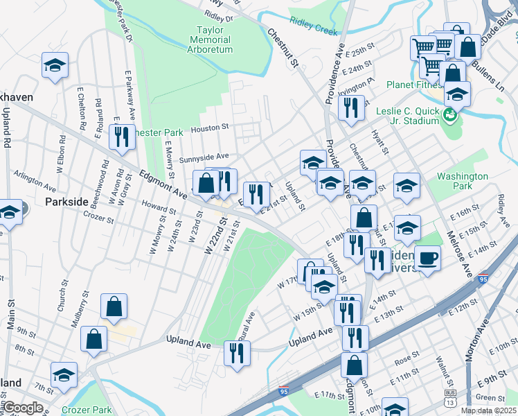 map of restaurants, bars, coffee shops, grocery stores, and more near 2024 Madison Street in Chester
