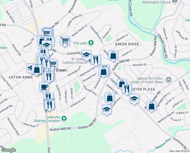map of restaurants, bars, coffee shops, grocery stores, and more near 102 Bonsall Avenue in Aston