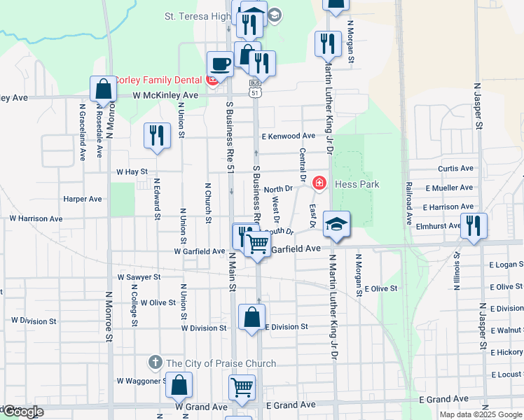 map of restaurants, bars, coffee shops, grocery stores, and more near 2112 North Water Street in Decatur