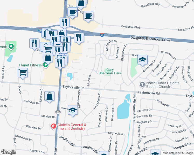 map of restaurants, bars, coffee shops, grocery stores, and more near 7616 Mount Hood in Dayton