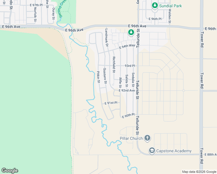 map of restaurants, bars, coffee shops, grocery stores, and more near 9196 Quintero Street in Commerce City