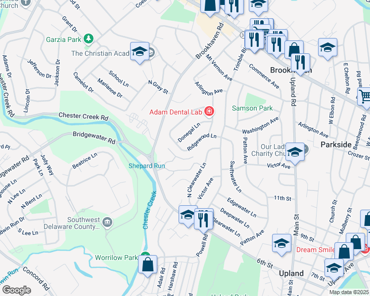 map of restaurants, bars, coffee shops, grocery stores, and more near 3747 Ridgewood Lane in Brookhaven
