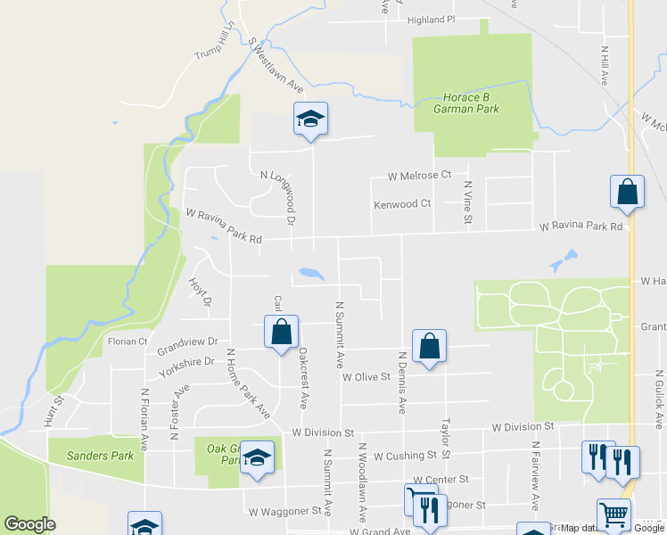 map of restaurants, bars, coffee shops, grocery stores, and more near 2135 North Summit Avenue in Decatur