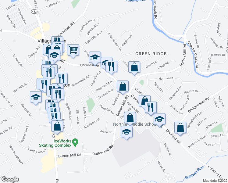 map of restaurants, bars, coffee shops, grocery stores, and more near 102 Bonsall Avenue in Aston