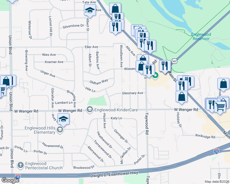 map of restaurants, bars, coffee shops, grocery stores, and more near 305 Glenmary Avenue in Englewood
