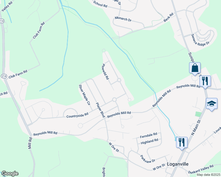 map of restaurants, bars, coffee shops, grocery stores, and more near 7656 Pinewild Road in Seven Valleys