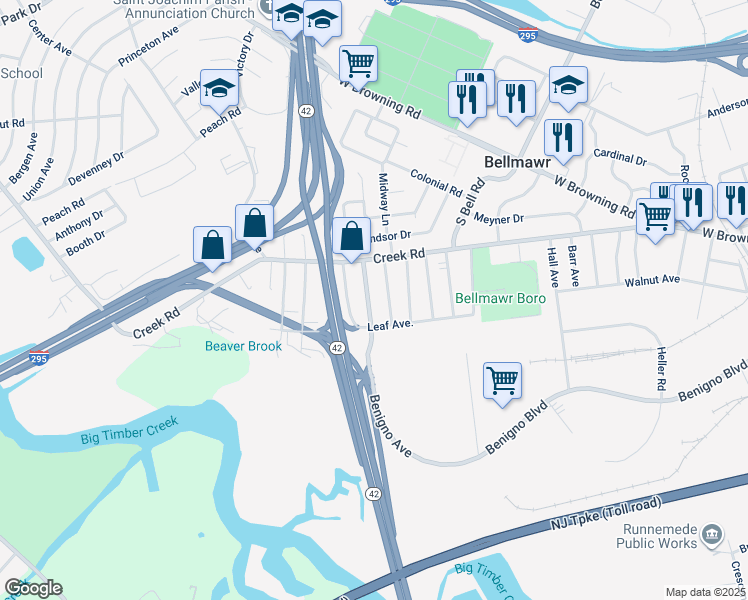 map of restaurants, bars, coffee shops, grocery stores, and more near 131 Edgewood Avenue in Bellmawr