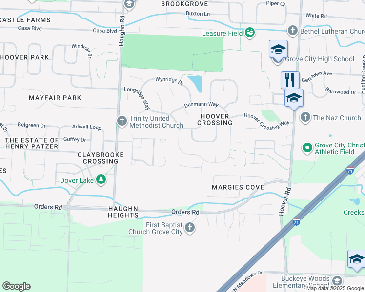 map of restaurants, bars, coffee shops, grocery stores, and more near 2810 Longridge Way in Grove City