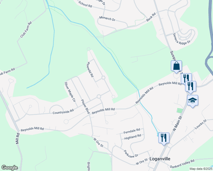 map of restaurants, bars, coffee shops, grocery stores, and more near 7689 Pinewild Road in Seven Valleys