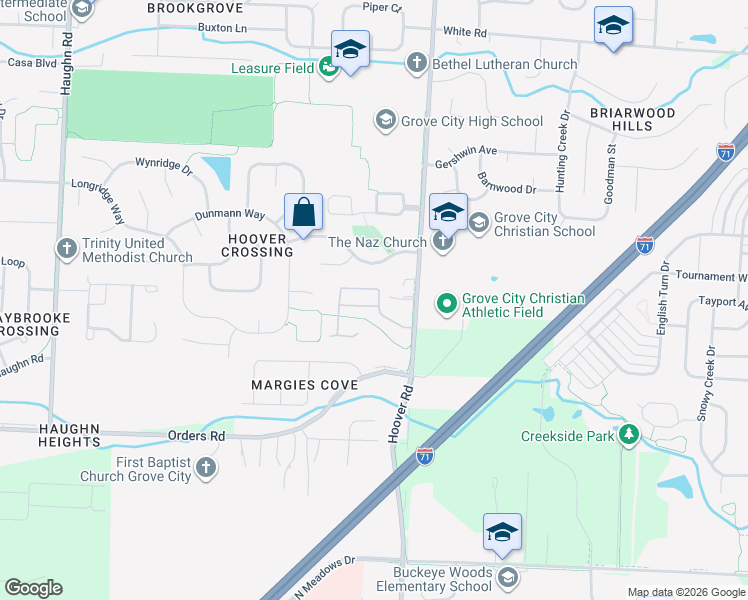 map of restaurants, bars, coffee shops, grocery stores, and more near 2757 Gardenview Loop in Grove City