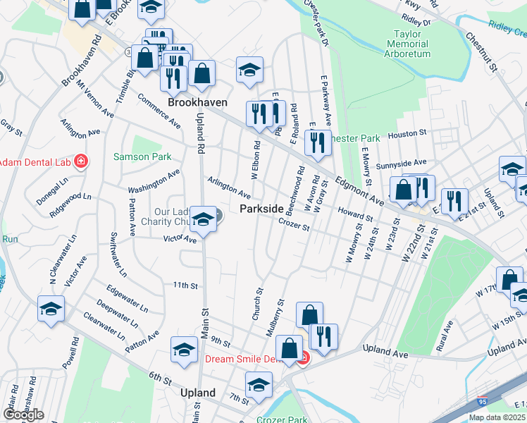 map of restaurants, bars, coffee shops, grocery stores, and more near 2803 Crozer Street in Brookhaven
