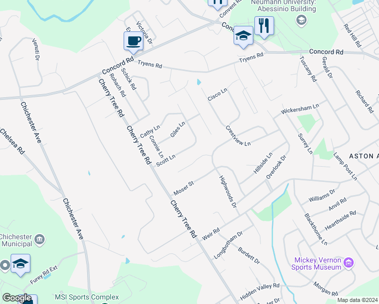 map of restaurants, bars, coffee shops, grocery stores, and more near 45 Scott Lane in Aston