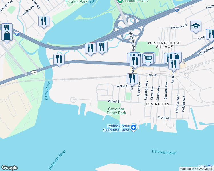 map of restaurants, bars, coffee shops, grocery stores, and more near 400 Corinthian Avenue in Delaware County