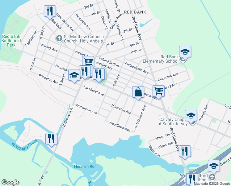 map of restaurants, bars, coffee shops, grocery stores, and more near 813 Lakehurst Avenue in National Park