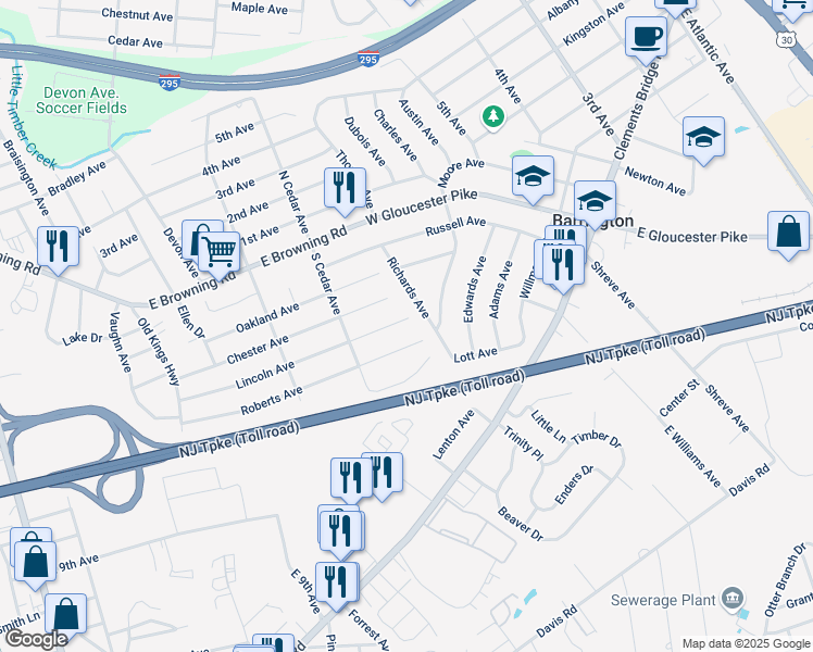 map of restaurants, bars, coffee shops, grocery stores, and more near 550 Lincoln Avenue in Bellmawr