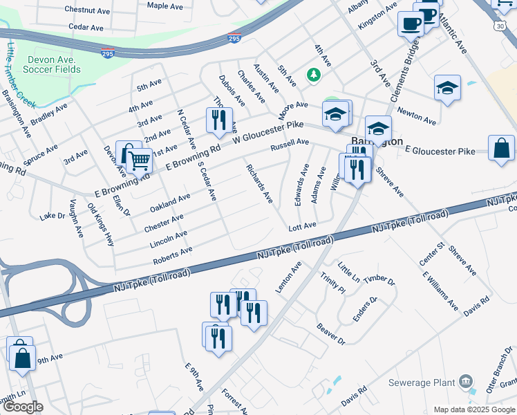 map of restaurants, bars, coffee shops, grocery stores, and more near 550 Lincoln Avenue in Bellmawr