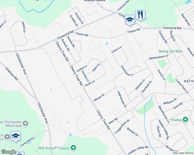 map of restaurants, bars, coffee shops, grocery stores, and more near 30 Scott Lane in Aston