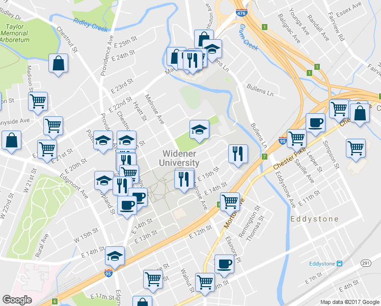 map of restaurants, bars, coffee shops, grocery stores, and more near 812 Glen Terrace in Chester