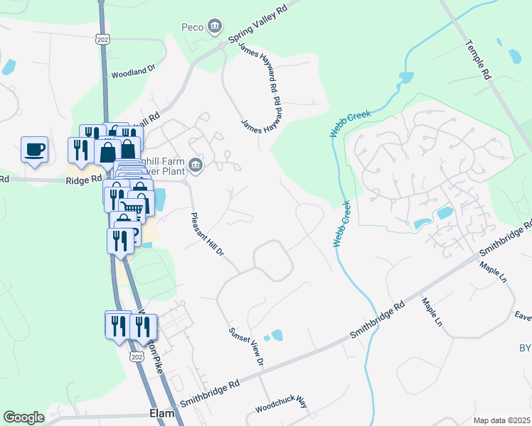map of restaurants, bars, coffee shops, grocery stores, and more near 10 Concord Creek Road in Glen Mills