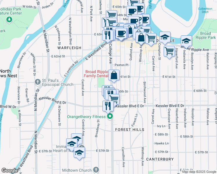map of restaurants, bars, coffee shops, grocery stores, and more near in 
