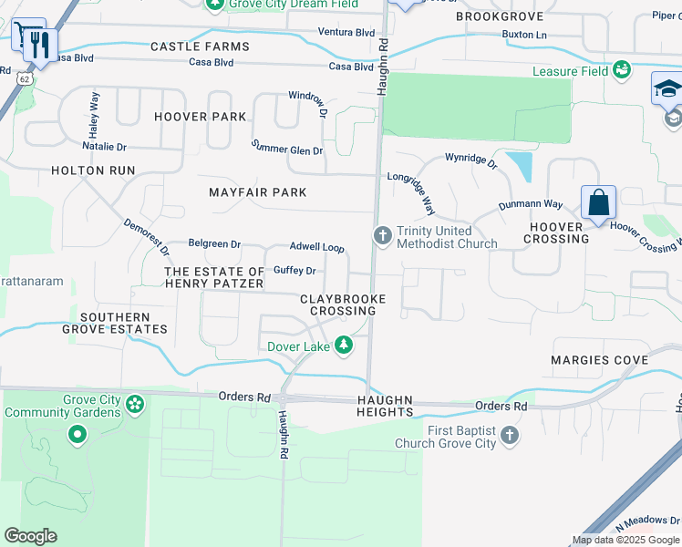 map of restaurants, bars, coffee shops, grocery stores, and more near 4897 Adwell Loop in Grove City