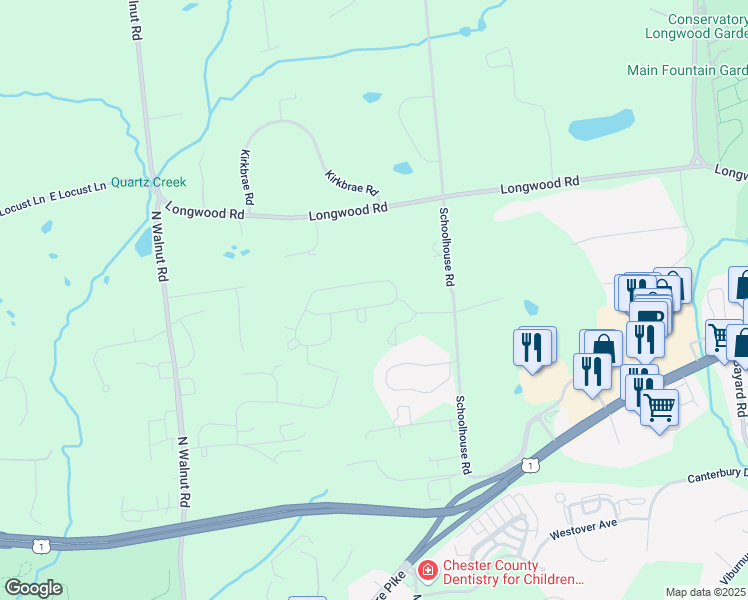 map of restaurants, bars, coffee shops, grocery stores, and more near 836 Fountain Trail in Kennett Square