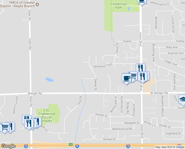 map of restaurants, bars, coffee shops, grocery stores, and more near 117 Deeter Drive in Clayton