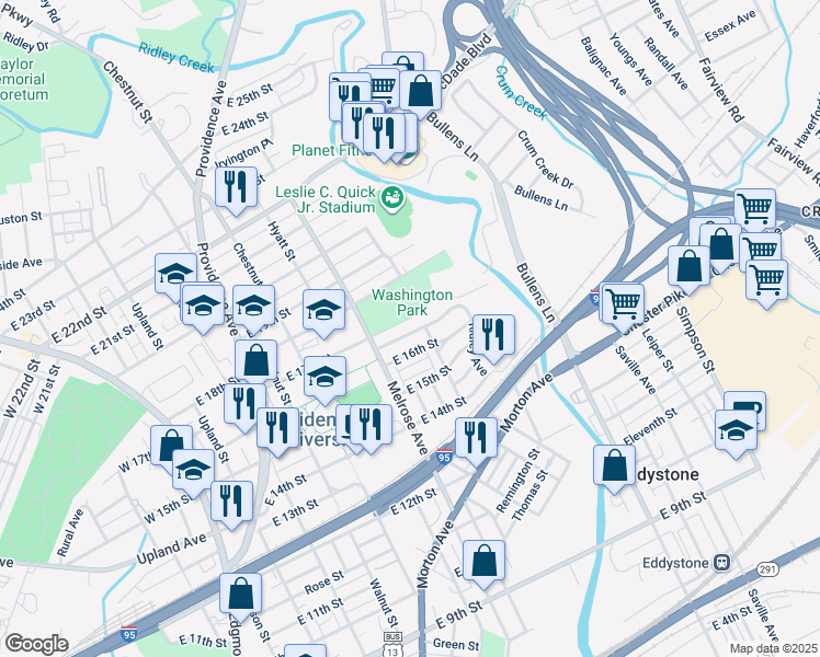 map of restaurants, bars, coffee shops, grocery stores, and more near 826 Glen Terrace in Chester