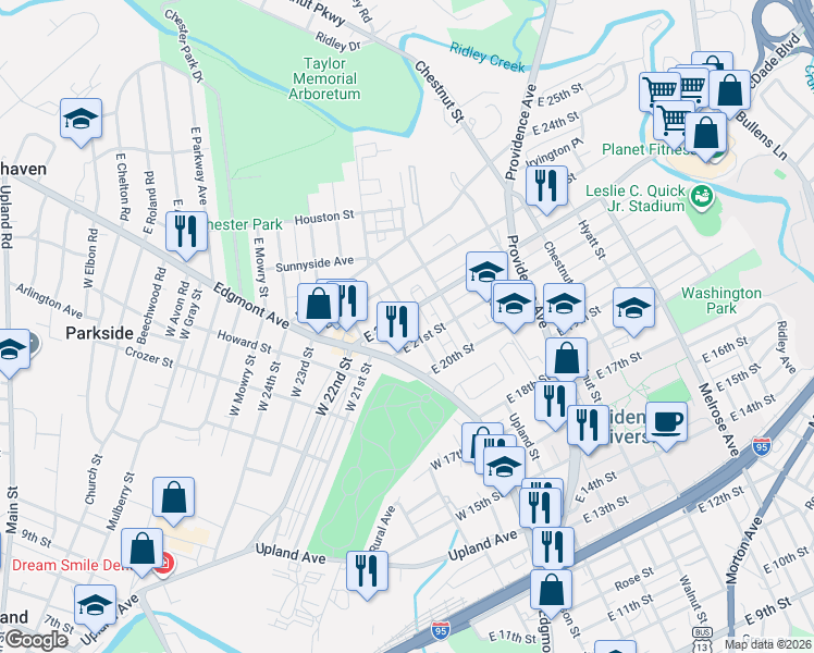 map of restaurants, bars, coffee shops, grocery stores, and more near 2024 Madison Street in Chester