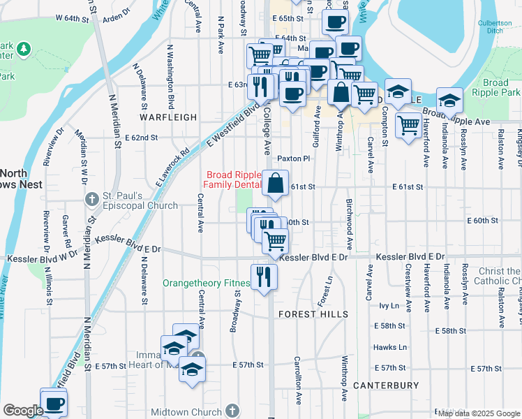 map of restaurants, bars, coffee shops, grocery stores, and more near in 
