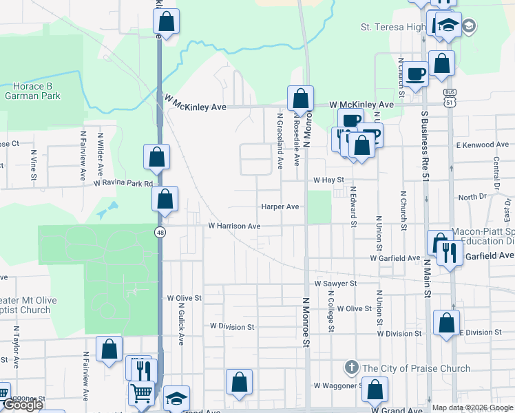 map of restaurants, bars, coffee shops, grocery stores, and more near 2146 North Maple Avenue in Decatur