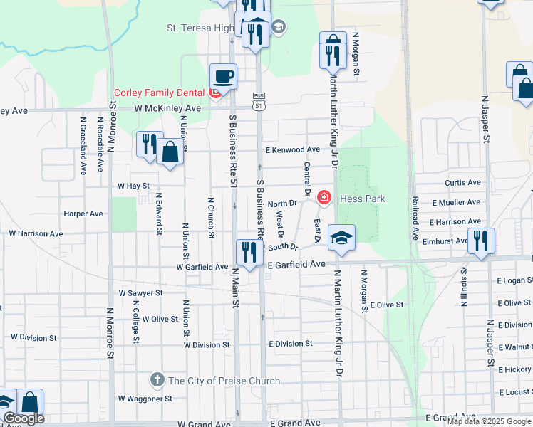 map of restaurants, bars, coffee shops, grocery stores, and more near 2112 North Water Street in Decatur