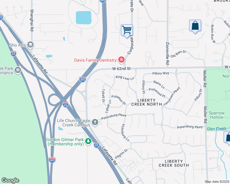 map of restaurants, bars, coffee shops, grocery stores, and more near 5970 Polonius Drive in Indianapolis