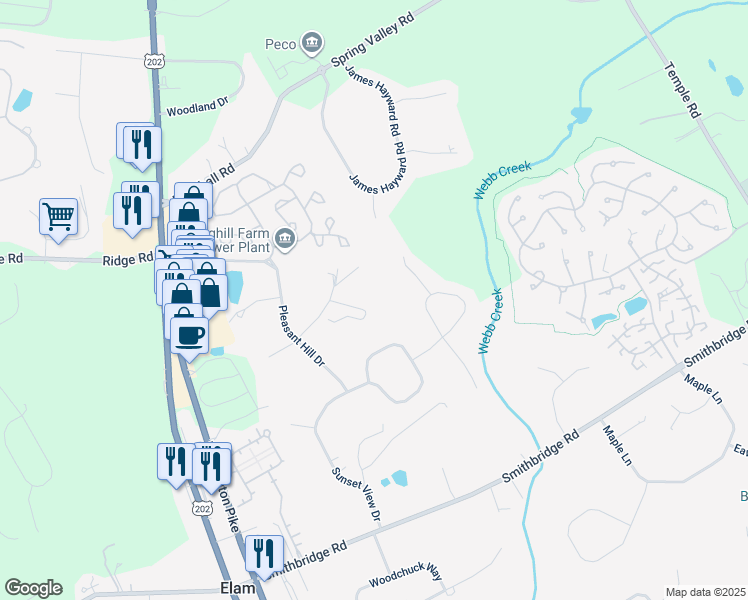 map of restaurants, bars, coffee shops, grocery stores, and more near 10 Concord Creek Road in Glen Mills