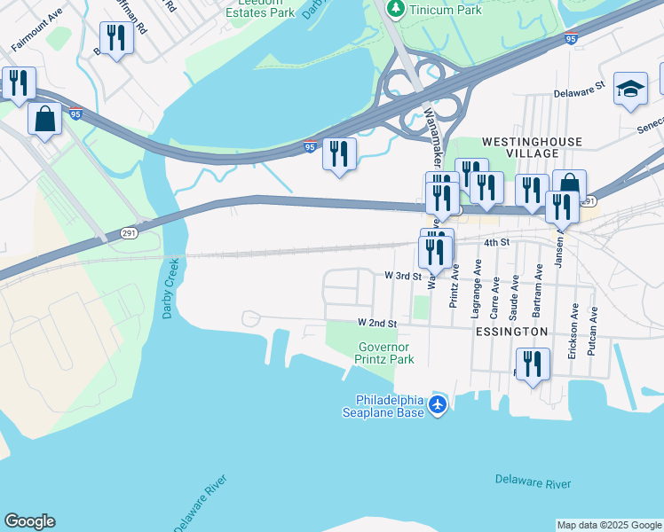 map of restaurants, bars, coffee shops, grocery stores, and more near 502b Corinthian Avenue in Tinicum Township