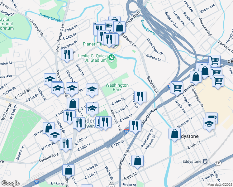 map of restaurants, bars, coffee shops, grocery stores, and more near 826 Glen Terrace in Chester