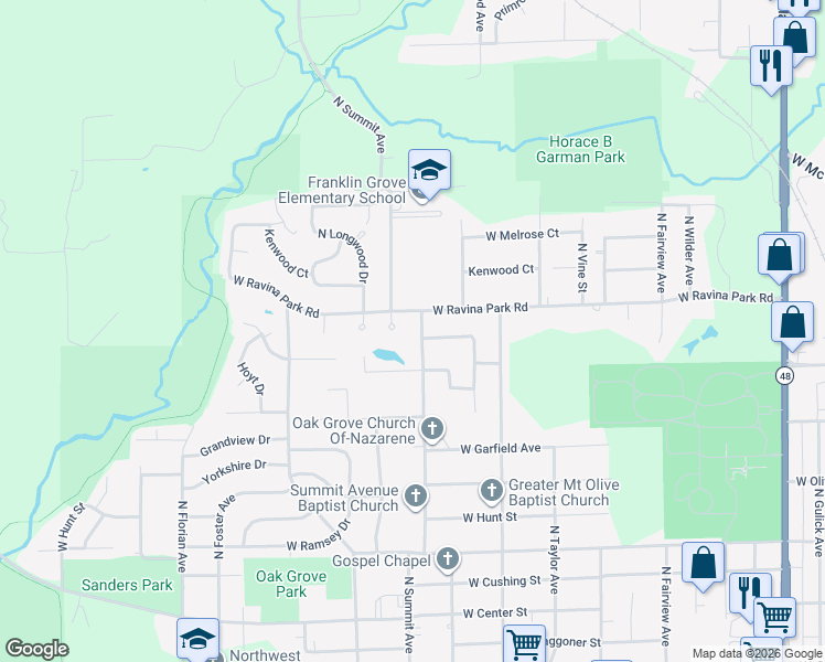 map of restaurants, bars, coffee shops, grocery stores, and more near 2135 North Summit Avenue in Decatur