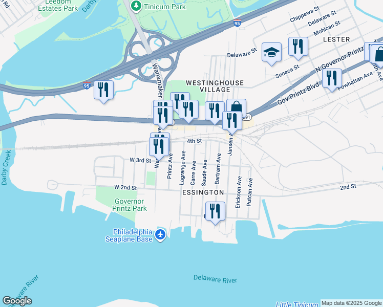 map of restaurants, bars, coffee shops, grocery stores, and more near 316 Carre Avenue in Delaware County