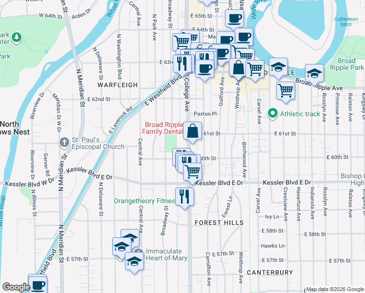 map of restaurants, bars, coffee shops, grocery stores, and more near in 