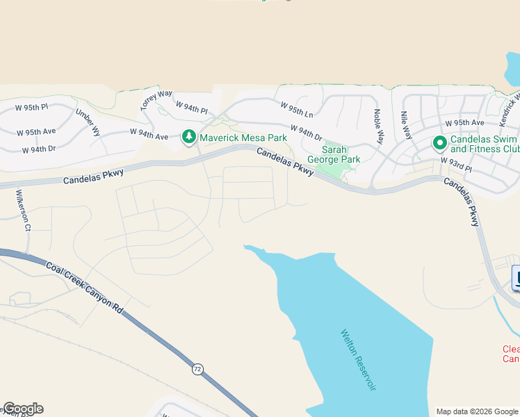 map of restaurants, bars, coffee shops, grocery stores, and more near Candelas Parkway in Arvada
