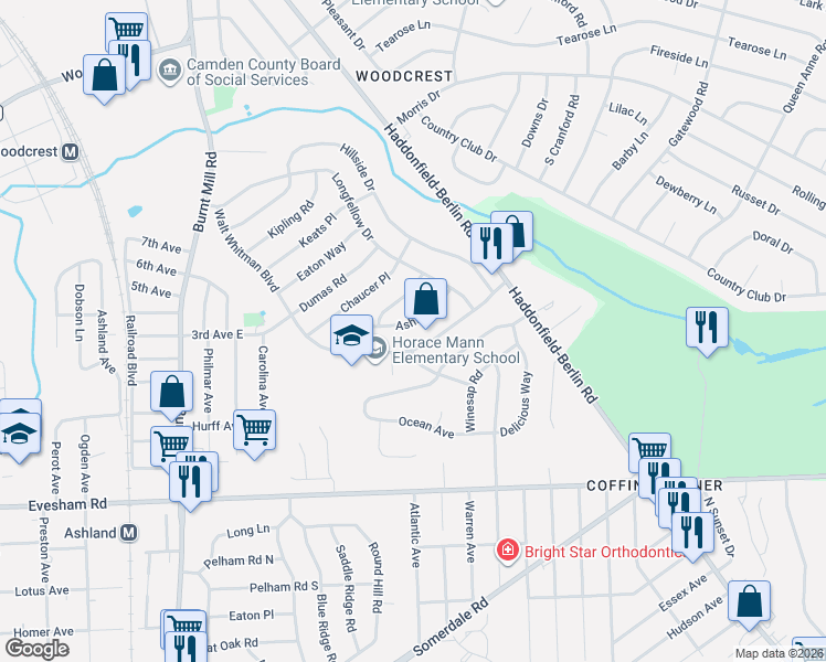 map of restaurants, bars, coffee shops, grocery stores, and more near 1781 Baldwin Road in Cherry Hill